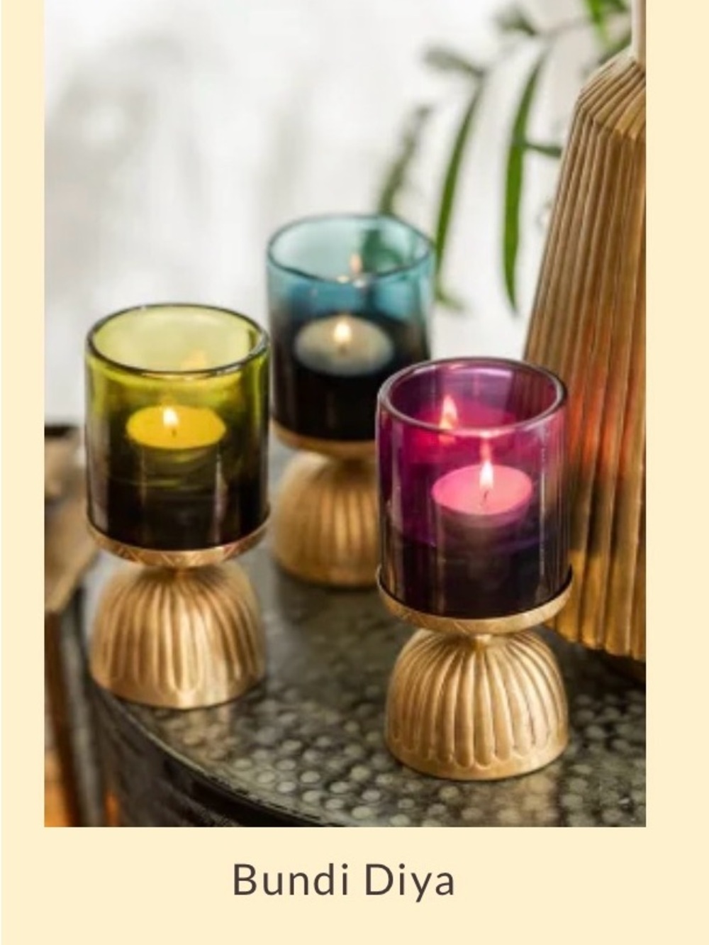 NWT Good Earth Luxury Brand Bundi Diyas 🪔 Brass & Glass Set Of 3 for Tea Lights